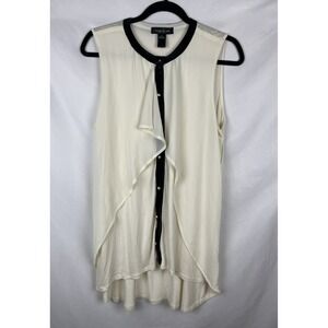 August Silk Blouse Sleeveless XL White Black NWT Layered Ruffle‎ Velvet Trim Top